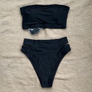 Aerie split longline bandeau bikini top and high cut cheeky bottom. medium.